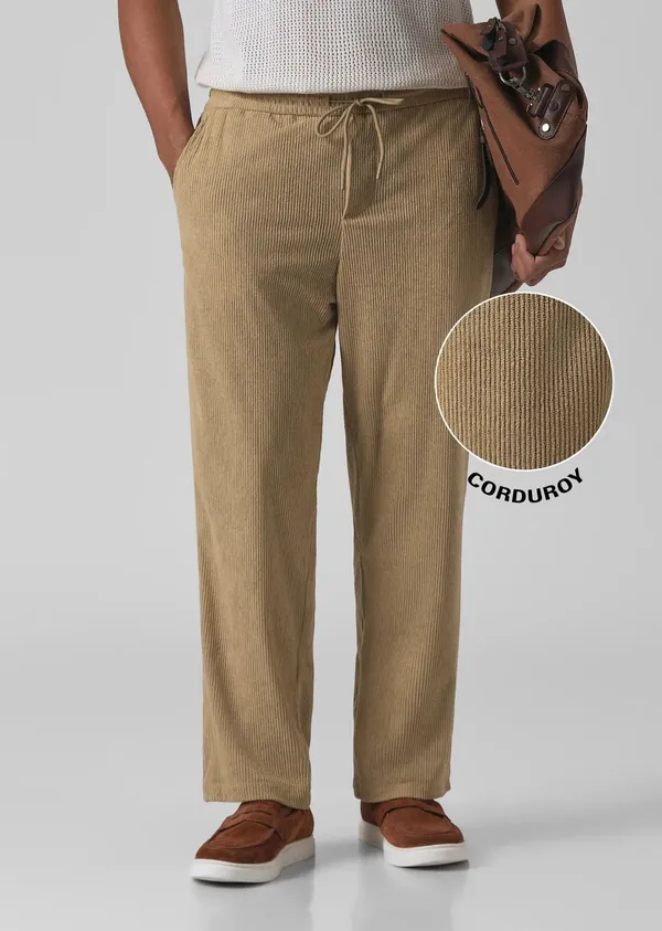 Beige_Corduroy_Drawstring_Pants_For_Men