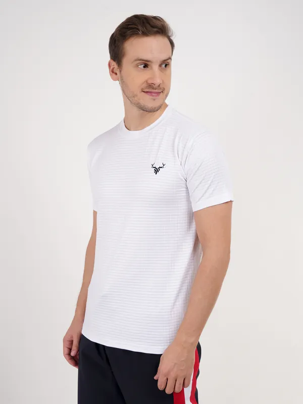 White_Crew_Neck_Sports_T_Shirt_with_Deer_Logo_For_Men