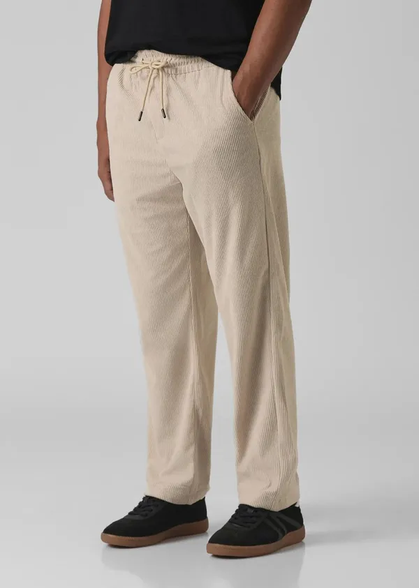 Beige_Corduroy_Drawstring_Pants_For_Men
