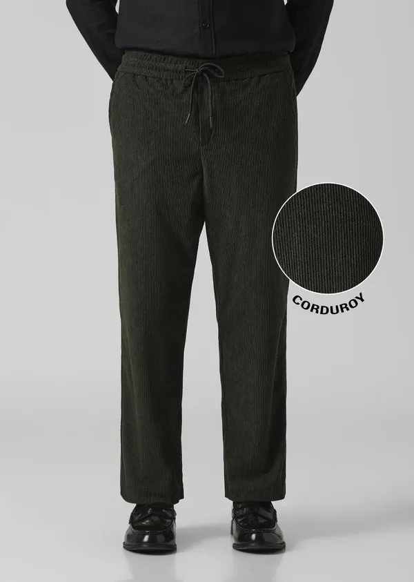Dark_Green_Corduroy_Drawstring_Pants_For_Men
