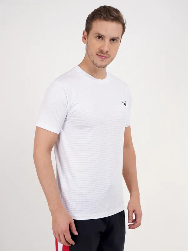 White_Crew_Neck_Sports_T_Shirt_with_Deer_Logo_For_Men