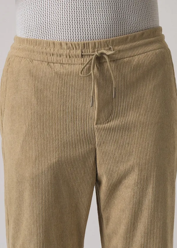 Beige_Corduroy_Drawstring_Pants_For_Men