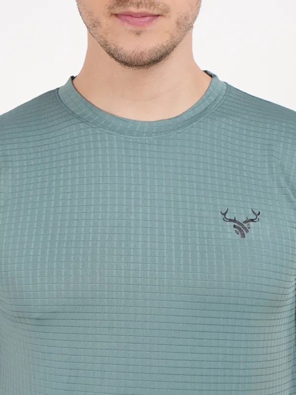 Sage_Green_Textured_Performance_T_Shirt_with_Logo_For_Men