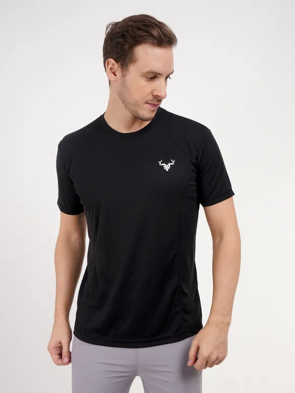 Black_Crew_Neck_T_Shirt_with_Antler_Logo_For_Men