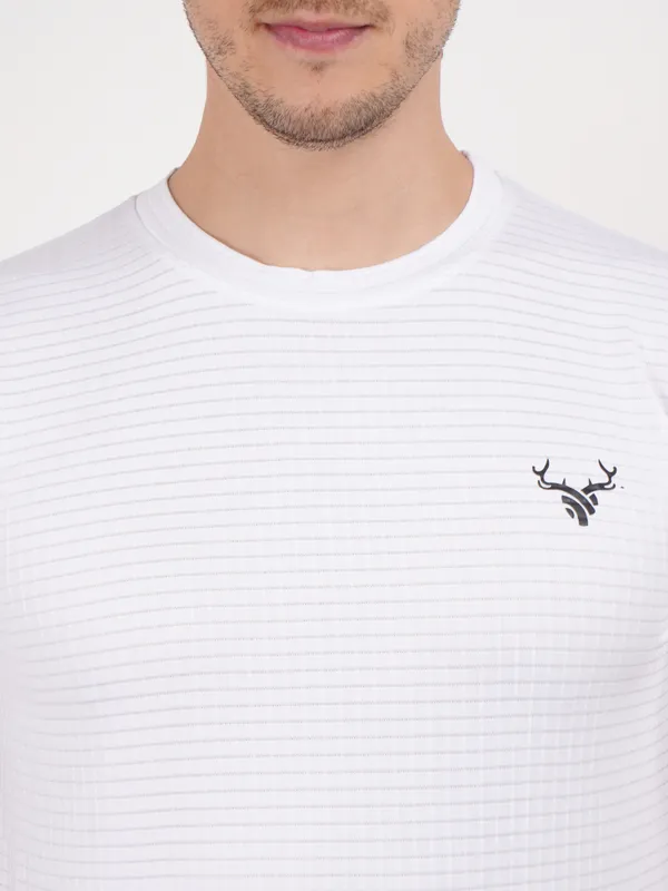 White_Crew_Neck_Sports_T_Shirt_with_Deer_Logo_For_Men