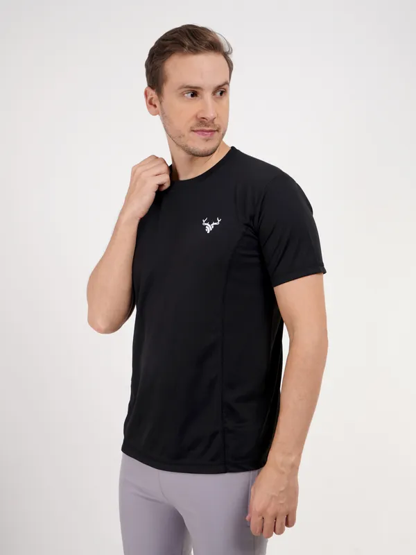 Black_Crew_Neck_T_Shirt_with_Antler_Logo_For_Men