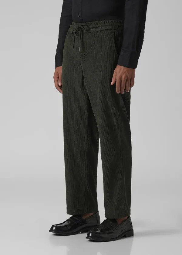 Dark_Green_Corduroy_Drawstring_Pants_And_Beige_Corduroy_Drawstring_Pants_For_Men