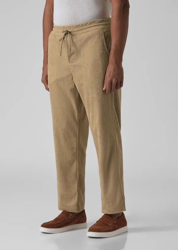 Beige_Corduroy_Drawstring_Pants_For_Men