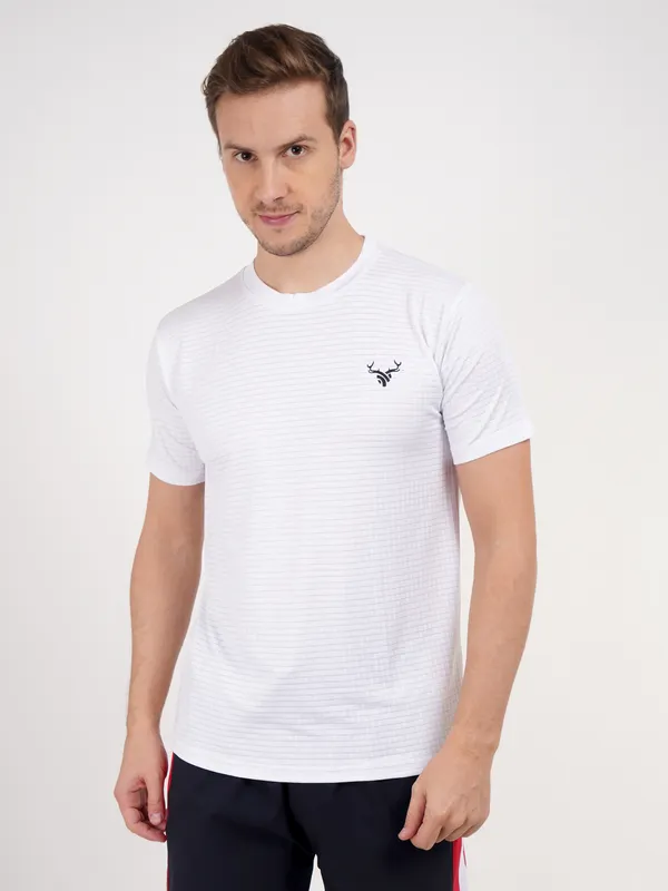 White_Crew_Neck_Sports_T_Shirt_with_Deer_Logo_For_Men