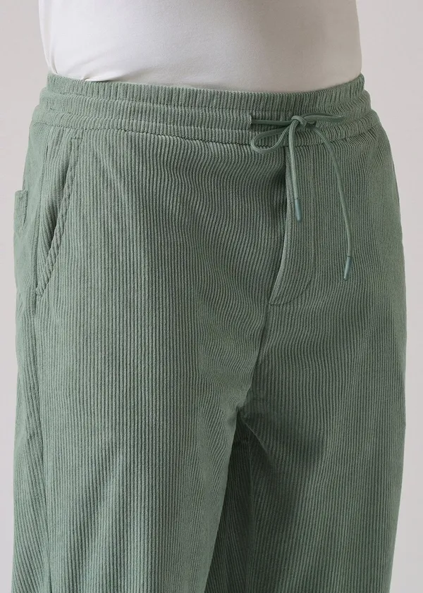 Sage_Green_Corduroy_Wide_Leg_Drawstring_Pants_For_Men
