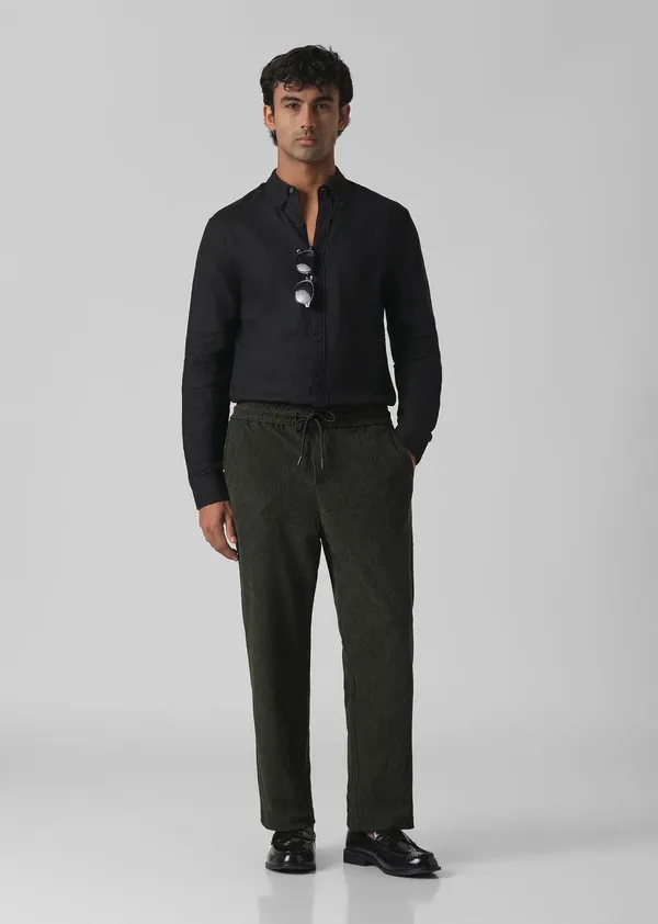 Dark_Green_Corduroy_Drawstring_Pants_And_Beige_Corduroy_Drawstring_Pants_For_Men