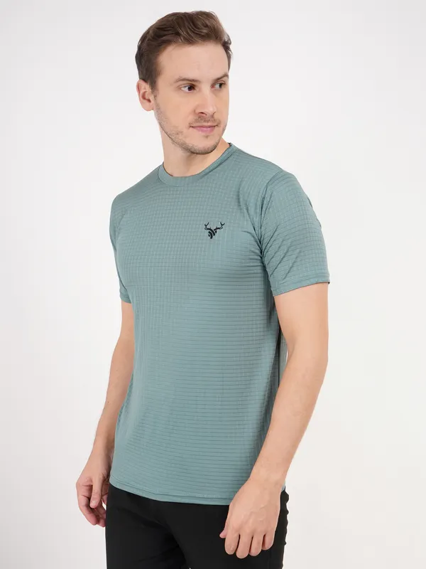 Sage_Green_Textured_Performance_T_Shirt_with_Logo_For_Men