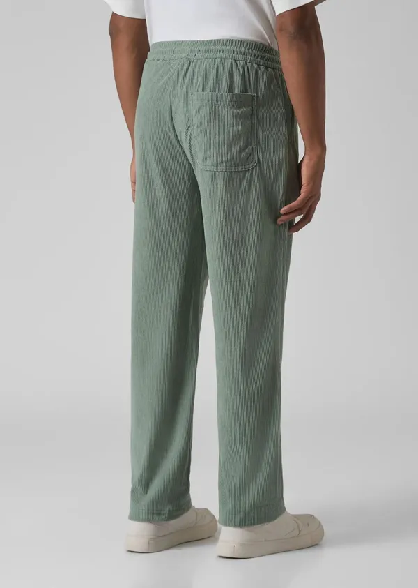 Sage_Green_Corduroy_Wide_Leg_Drawstring_Pants_For_Men