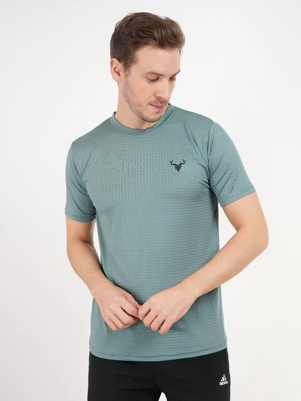 Sage_Green_Textured_Performance_T_Shirt_with_Logo_For_Men