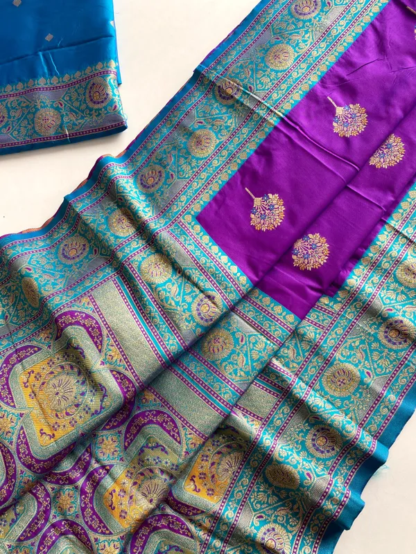 Premium_Purple_Banarasi_Silk_Saree_with_Intricate_Weaving_–_Contrast_Blouse
