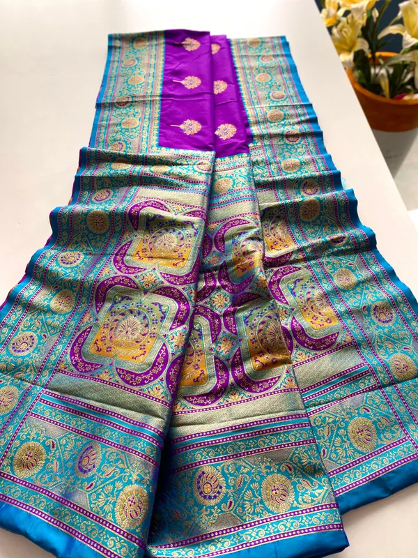 Premium_Purple_Banarasi_Silk_Saree_with_Intricate_Weaving_–_Contrast_Blouse