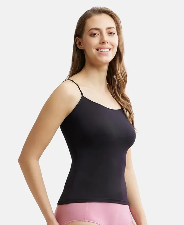 Black_Lycra_Blend_Cotton_Unpadded_Round_Neck_Camisole_For_Women
