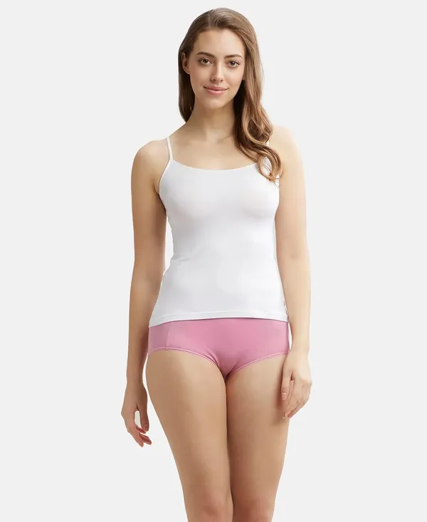 White_Lycra_Blend_Cotton_Unpadded_Round_Neck_Camisole_For_Women