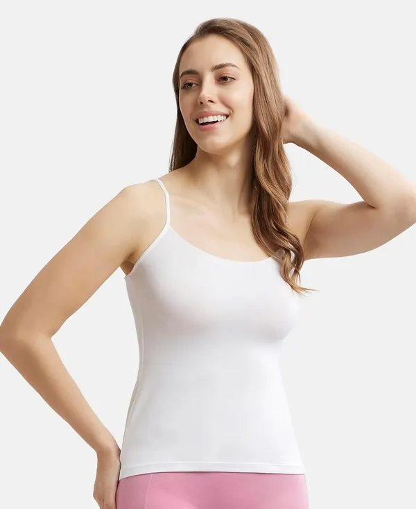 White_Lycra_Blend_Cotton_Unpadded_Round_Neck_Camisole_For_Women