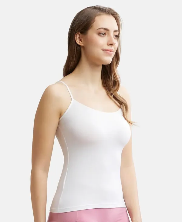 White_Lycra_Blend_Cotton_Unpadded_Round_Neck_Camisole_For_Women