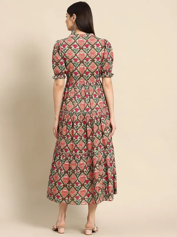 Brown_Cotton_Blend_Floral_Short_Sleeve_Mandarin/Chinese_Neck_Calf_Length_Anarkali_Kurta_For_Women_&_Girls