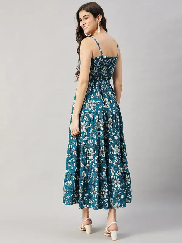 Blue_Cotton_Blend_Calf_Length_A-Line_Dress_For_Women