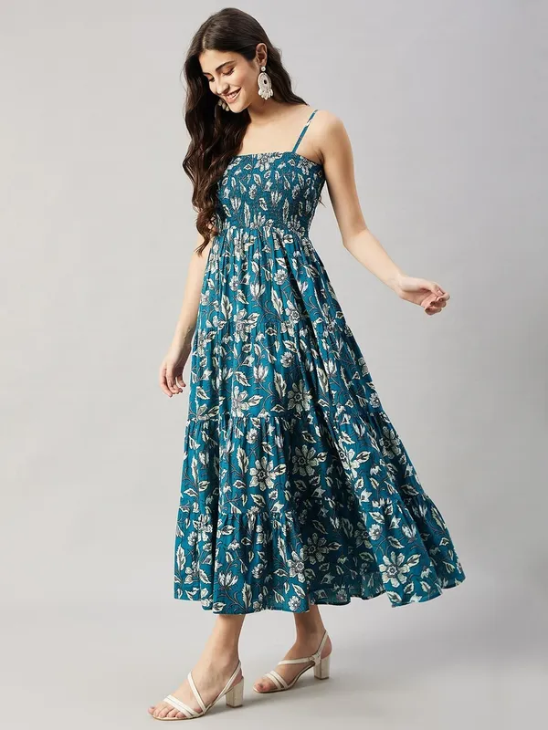 Blue_Cotton_Blend_Calf_Length_A-Line_Dress_For_Women