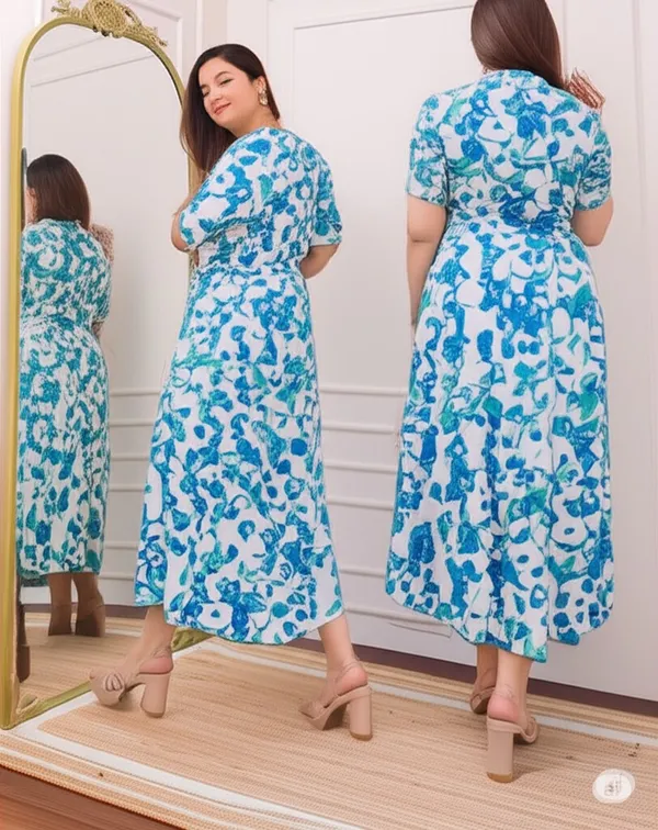 Light_Blue_Cotton_Blend_Floral_Print_Short_Sleeve_Round_Neck_Calf_Length_Anarkali_Kurta_For_Women_&_Girls