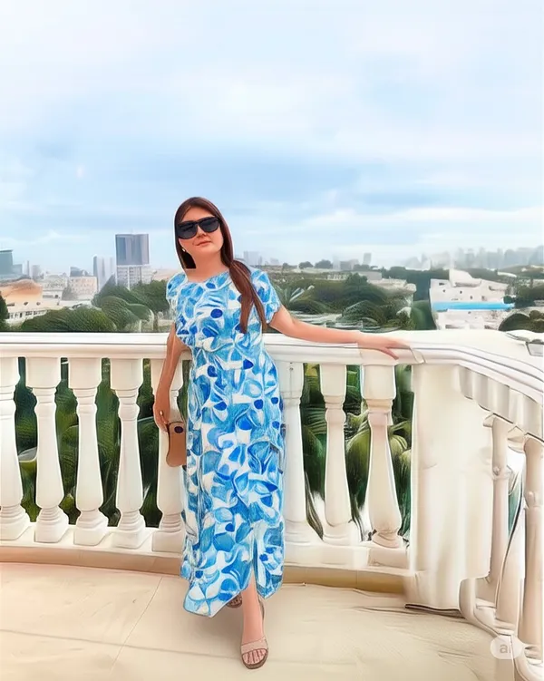 Light_Blue_Cotton_Blend_Floral_Print_Short_Sleeve_Round_Neck_Calf_Length_Anarkali_Kurta_For_Women_&_Girls