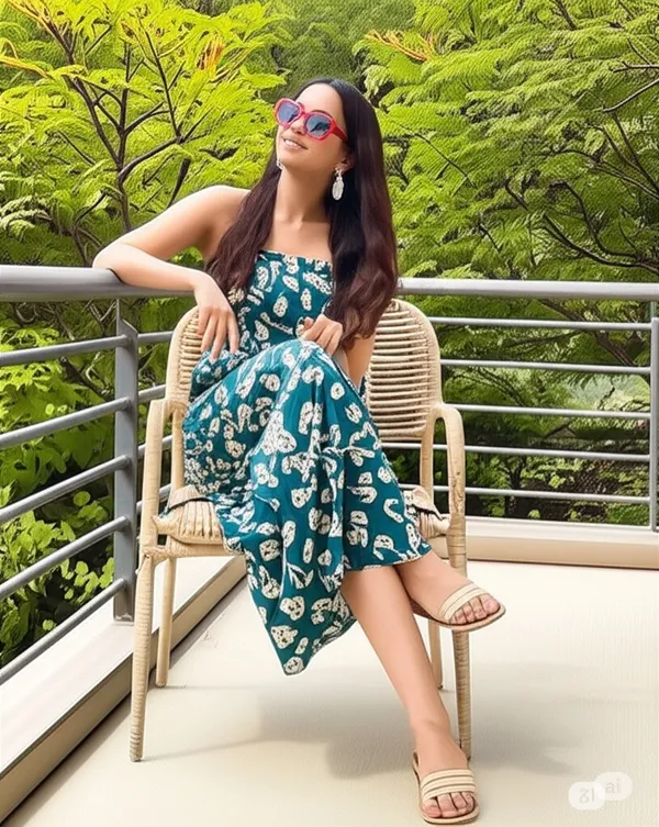 Blue_Cotton_Blend_Calf_Length_A-Line_Dress_For_Women