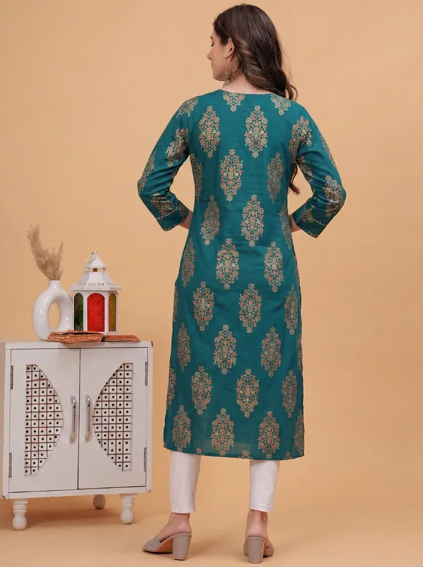 Rayon_Gold_Printed_Green_Straight_Kurti