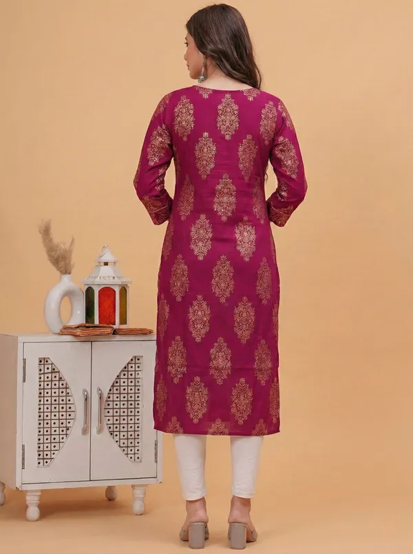 Rayon_Gold_Printed_RED_Straight_Kurti