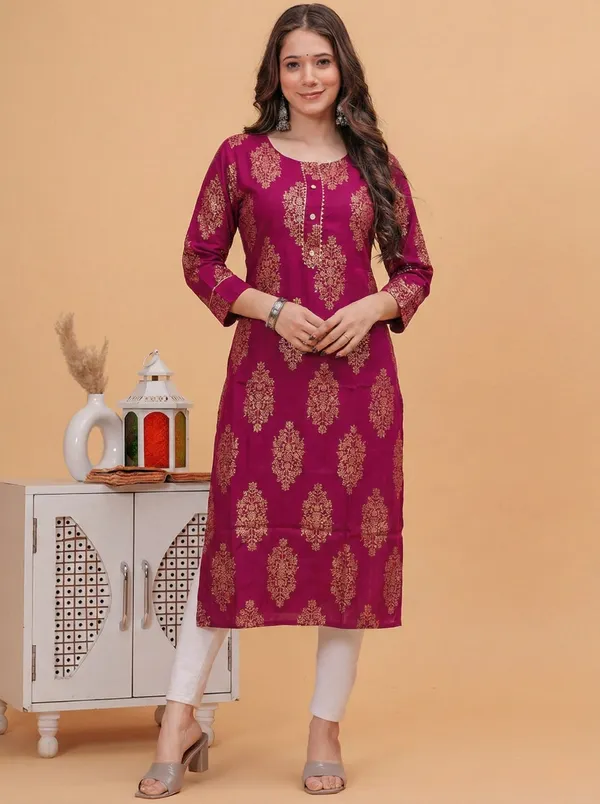 Rayon_Gold_Printed_RED_Straight_Kurti