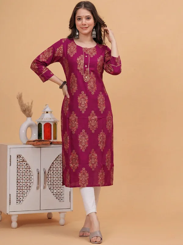 Rayon_Gold_Printed_RED_Straight_Kurti