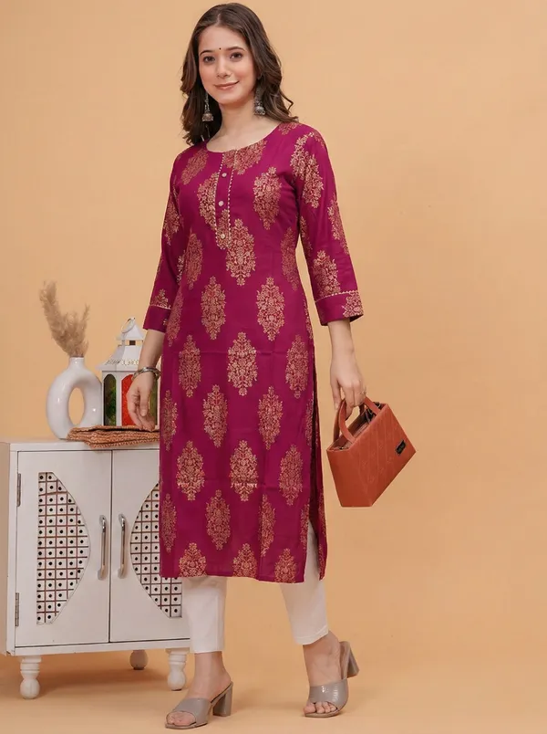Rayon_Gold_Printed_RED_Straight_Kurti