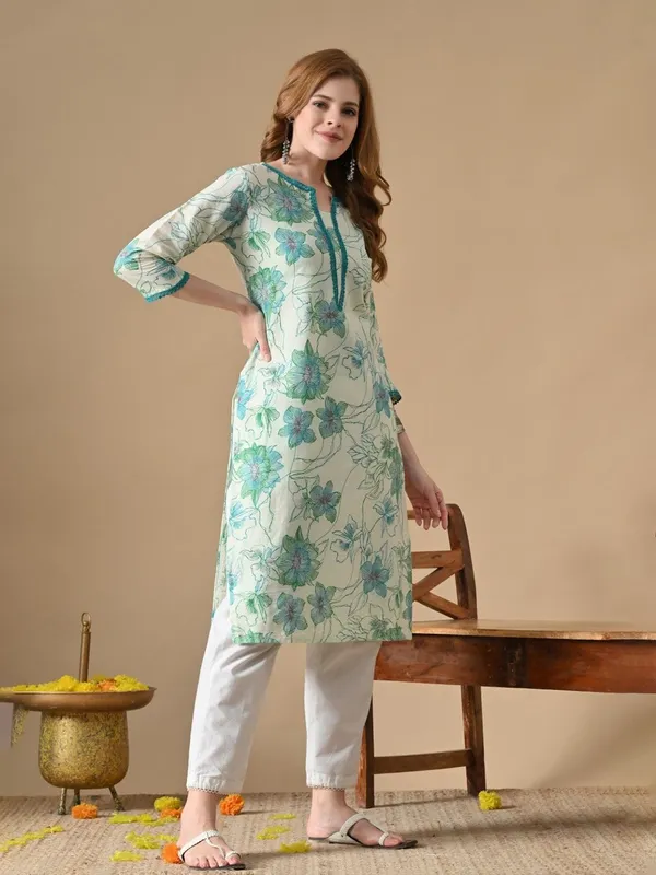 Rayon_Printed_Floral_Blue_Straight_Kurti