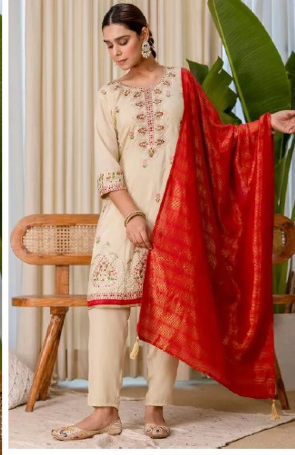 Silk_Blend_Floral_Zari_Embroidered_Kurti_Set