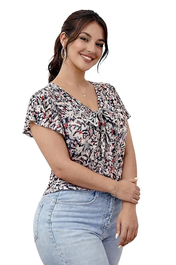 Women???s_Floral_Print_V-Neck_Top_with_Tie-Up_Bow_Detail_and_Ruffle_Sleeves