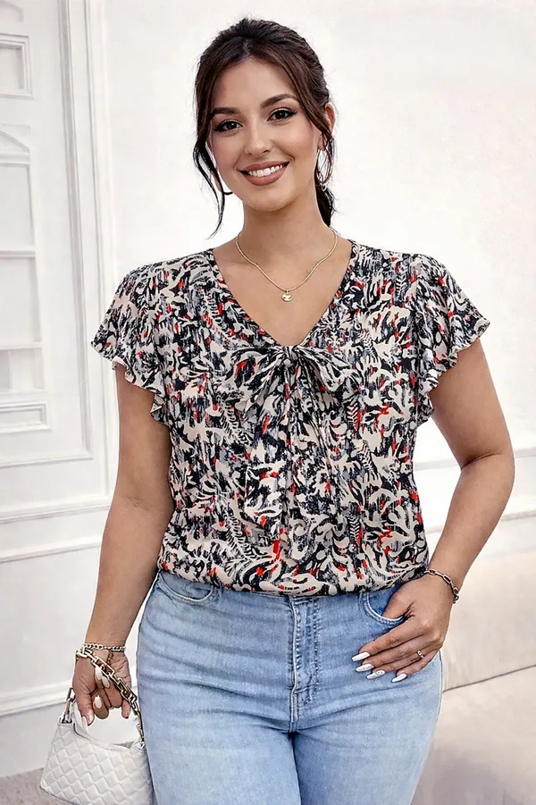 Women???s_Floral_Print_V-Neck_Top_with_Tie-Up_Bow_Detail_and_Ruffle_Sleeves
