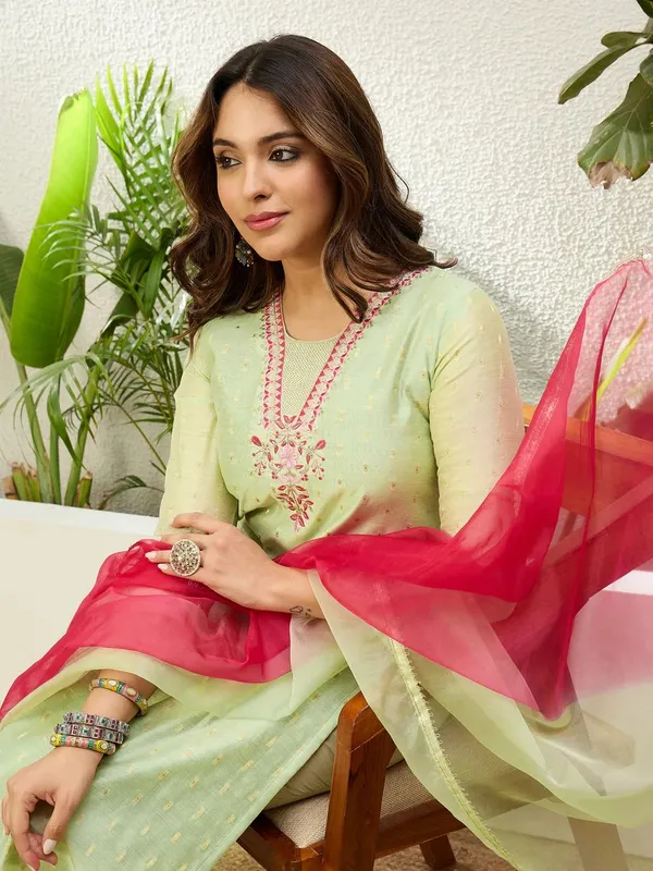 Women's_Pista_Green_Embroidered_Yoke_Design_Straight_Kurta_Pant_Set_with_Ombre_Dupatta