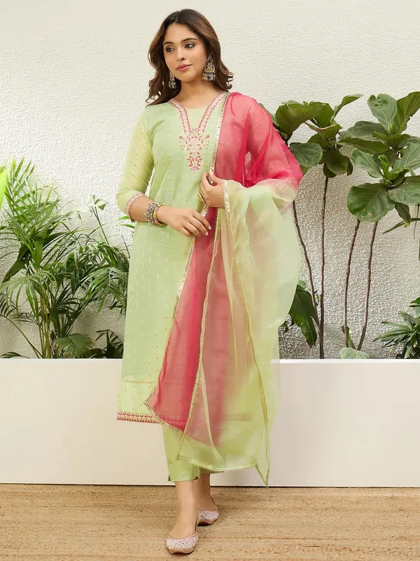 Women's_Pista_Green_Embroidered_Yoke_Design_Straight_Kurta_Pant_Set_with_Ombre_Dupatta