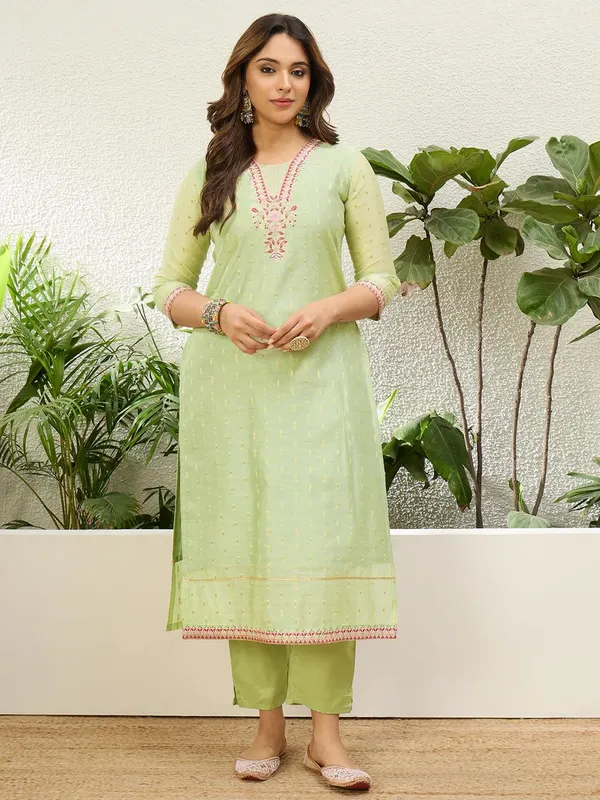 Women's_Pista_Green_Embroidered_Yoke_Design_Straight_Kurta_Pant_Set_with_Ombre_Dupatta