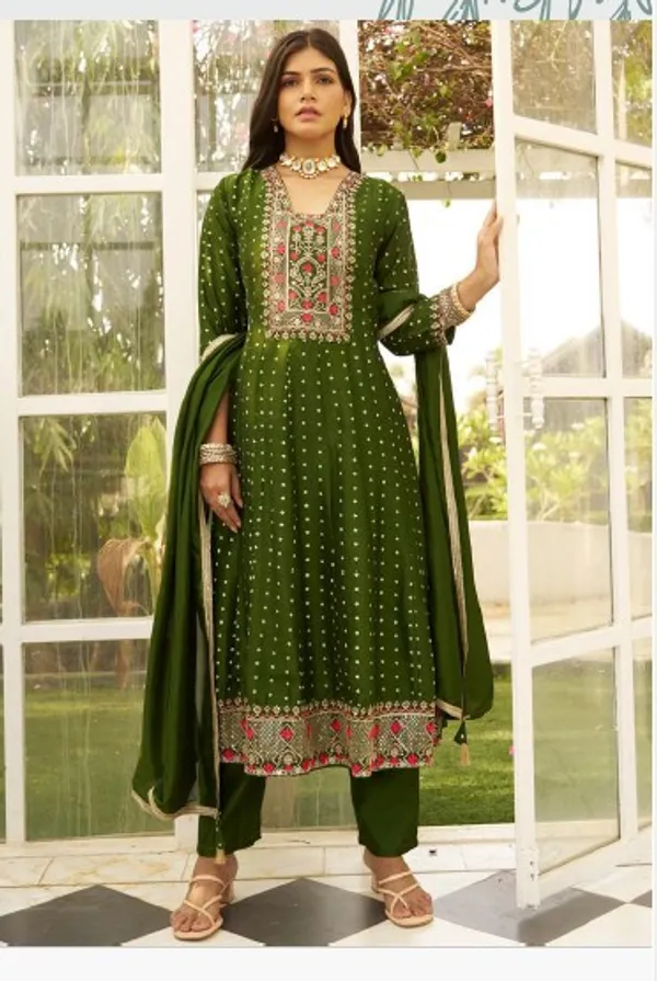 Women_silk_blend_Kurta__Sets_Pant_and__dupatta_With_four_side_lace