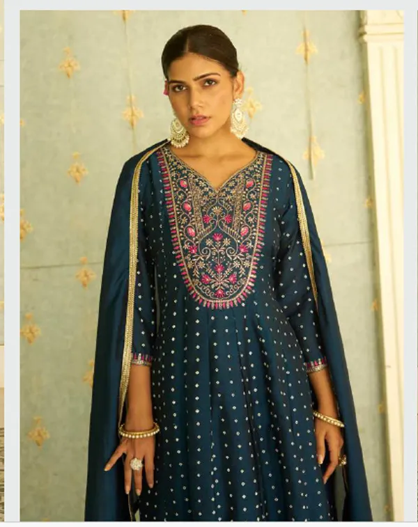 Women__silk_blend_Kurta__Sets_Pant_and__dupatta_With_four_side_lace
