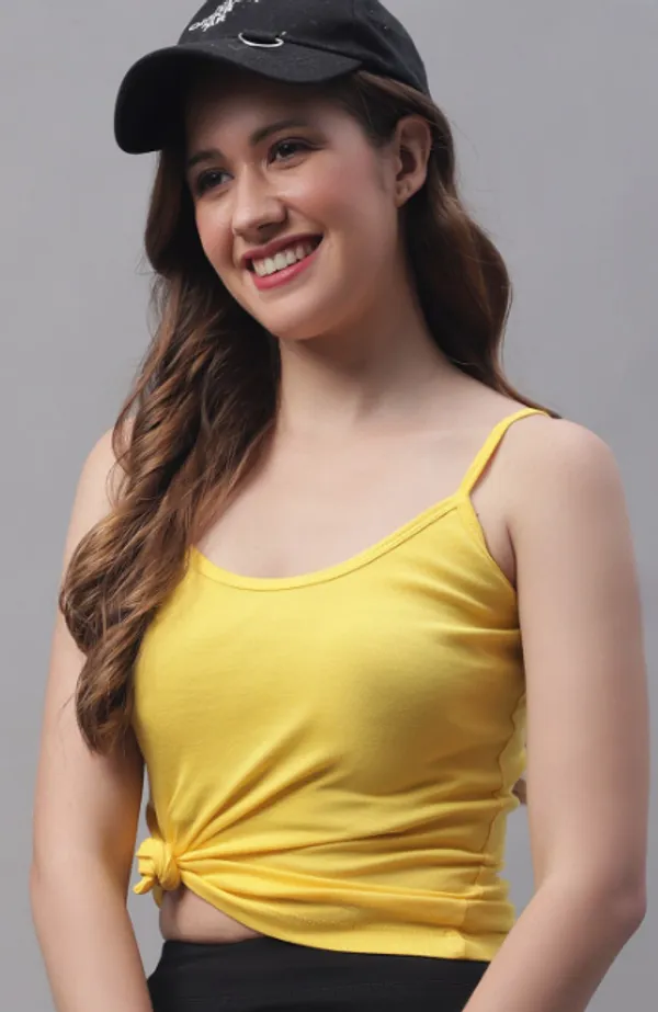 Yellow_Lycra_Blend_Cotton_Unpadded_Round_Neck_Camisole_For_Women