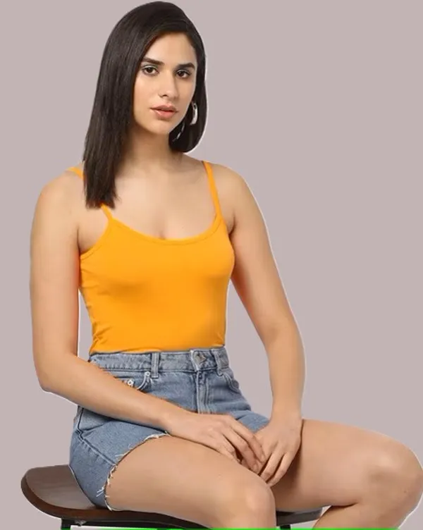 Yellow_Lycra_Blend_Cotton_Unpadded_Round_Neck_Camisole_For_Women
