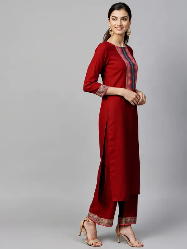 Red_Boat_Neck_Designer_Kurta_Palazzo_With_Dupatta__Set_Push_Premium_For_Women