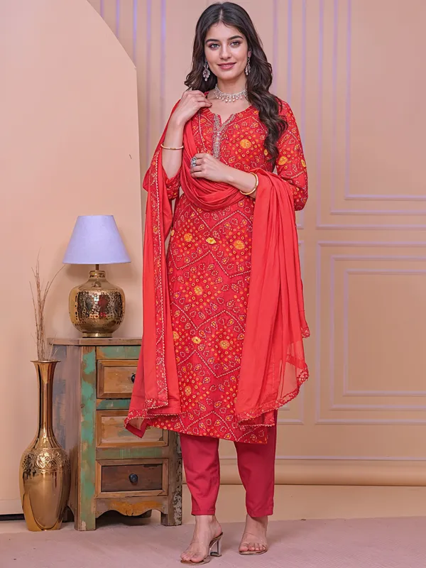 Red_3_Pc_Traditional_Bandhani_Kurta_Pant_With_Dupatta_Set_Push_Premium_For_Women