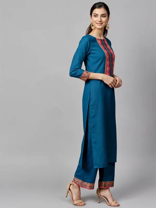 Teal_Blue_Boat_Neck_Designer_Kurta_Palazzo_With_Dupatta__Set_Push_Premium_For_Women