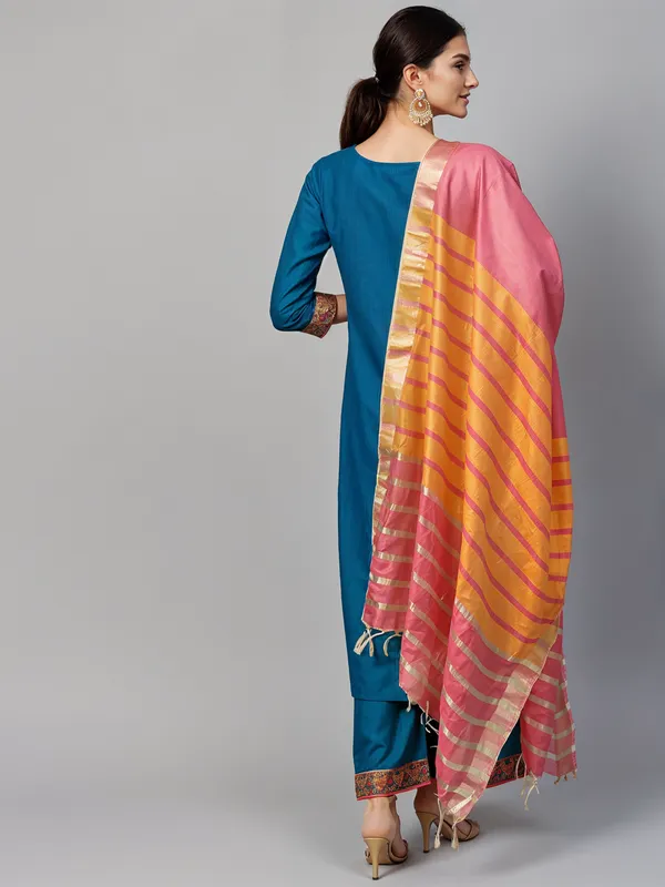 Teal_Blue_Boat_Neck_Designer_Kurta_Palazzo_With_Dupatta__Set_Push_Premium_For_Women